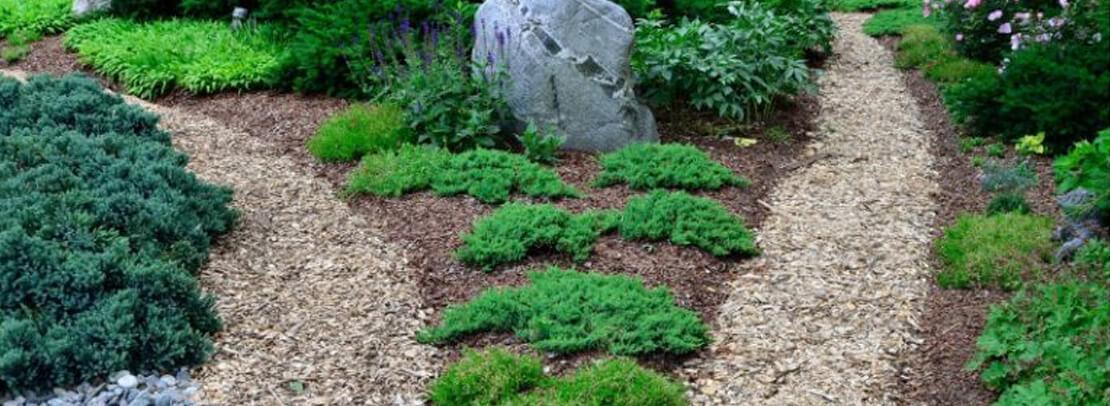 Two mulch piles splitting into seperate directions