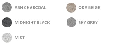 Ash Charcoal, Midnight Black, Mist, Oka Beige, Sky Grey