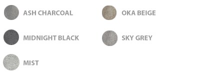 Ash Charcoal, Midnight Black, Mist, Oka Beige, Sky Grey