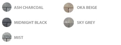 Ash Charcoal, Midnight Black, Mist, Oka Beige, Sky Grey