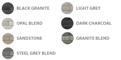 Black Granite, Dark Charcoal, Granite Blend, Light Grey, Opal Blend, Sandstone, Steel Grey Blend